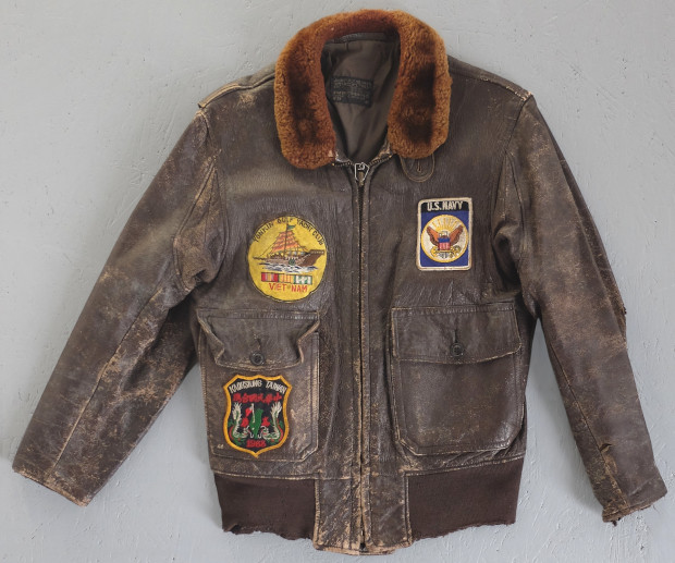 1950s G1 Distressed Leather USN Flight Jacket w/ Vietnam Patches 