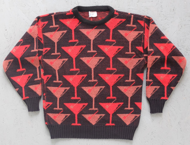 1980s Red Black And Pink Martini Cocktail Jumper (01923)