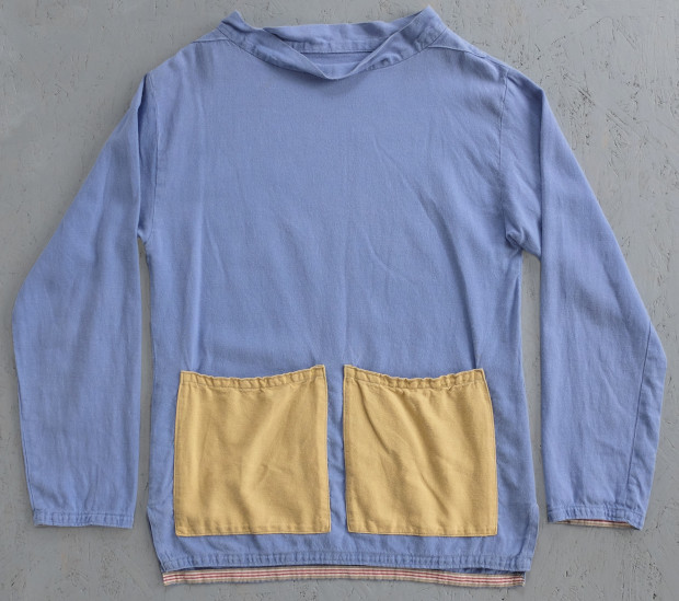 1970s Pale Blue + Yellow Boat-Necked Artists Smock 