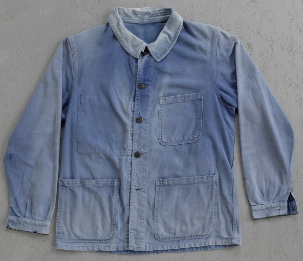 1950s Faded + Repaired Blue French Work Jacket 