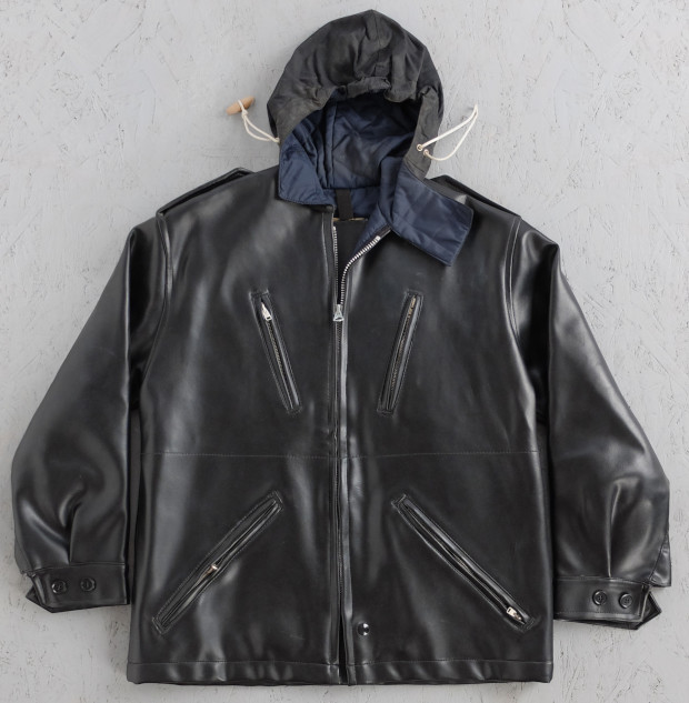 1950s Belstaff Hooded Black Vinyl Motorcycle Jacket (02189)