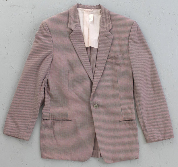 1980s Pink + Grey Striped Single Breasted Giorgio Armani Suit Jacket (02647)