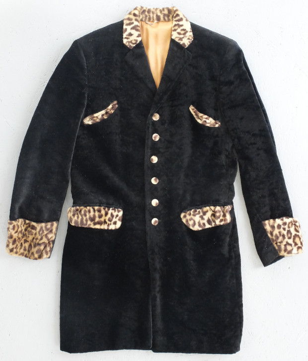 1950s Black Velvet + Leopardskin Trim Drape (02698)