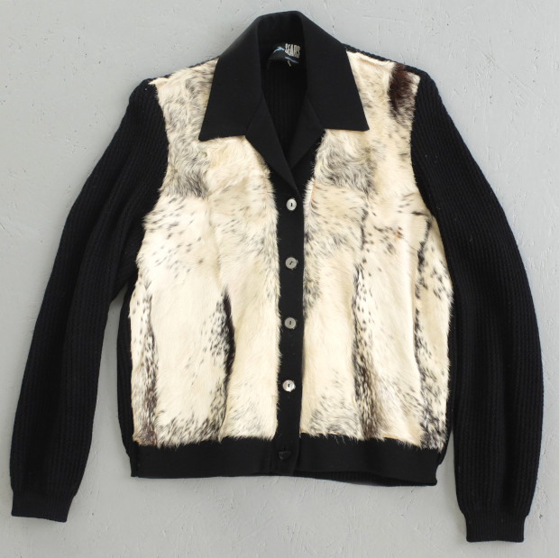 1960s Cowhide Panelled Black Waffle Rock 'n' Roll Cardigan (02708)